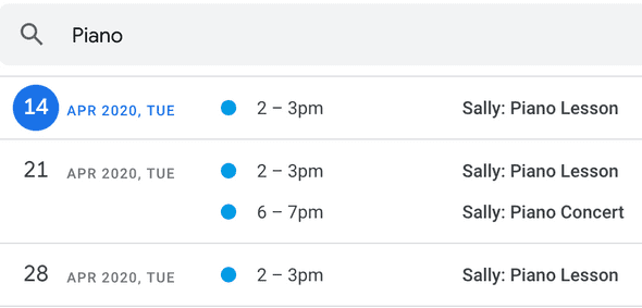 google calendar search piano